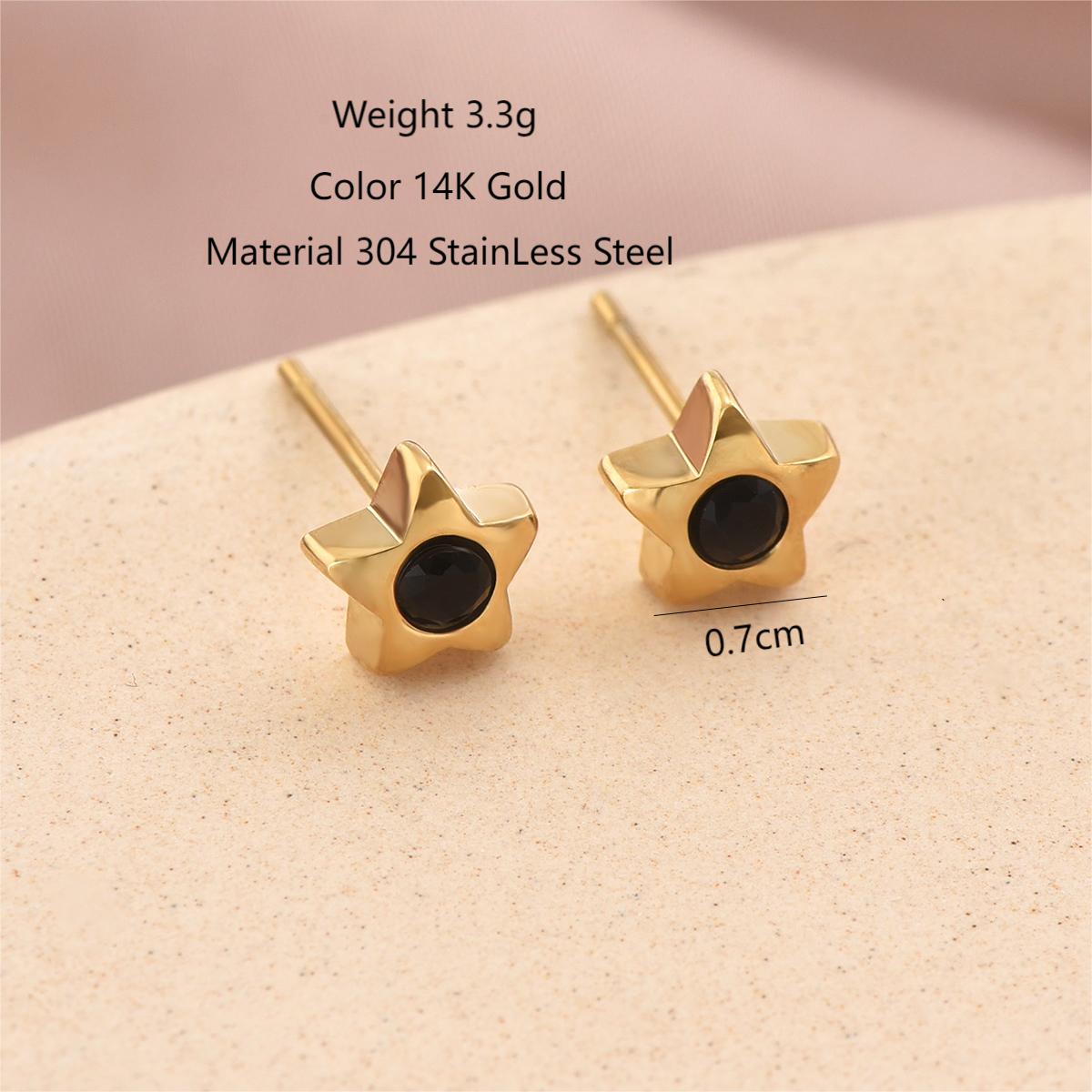 1 Pair Cute Sweet Pentagram Plating Inlay 304 Stainless Steel Rhinestones 14K Gold Plated Ear Studs