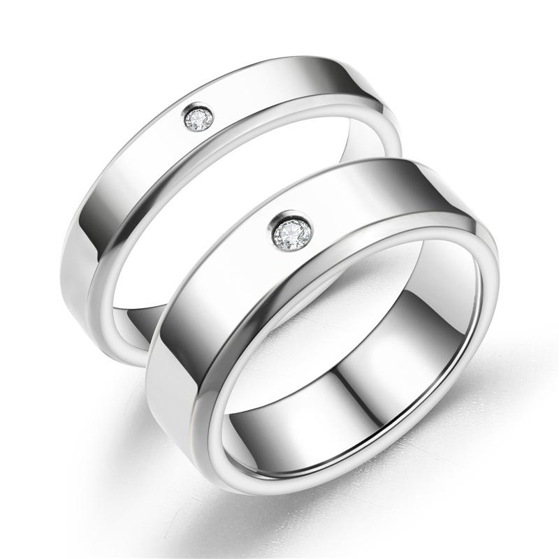 New Titanium Steel Double Beveled High-grade Diamond Ring Couple Ring