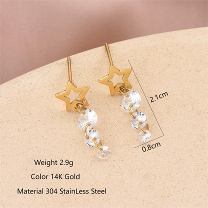 1 Pair Simple Style Classic Style Pentagram Plating Inlay Stainless Steel Zircon 14K Gold Plated Ear Studs