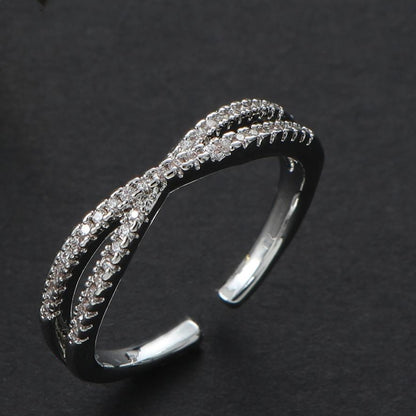 Stainless Steel Simple Style Shiny Solid Color Inlay Zircon Open Rings