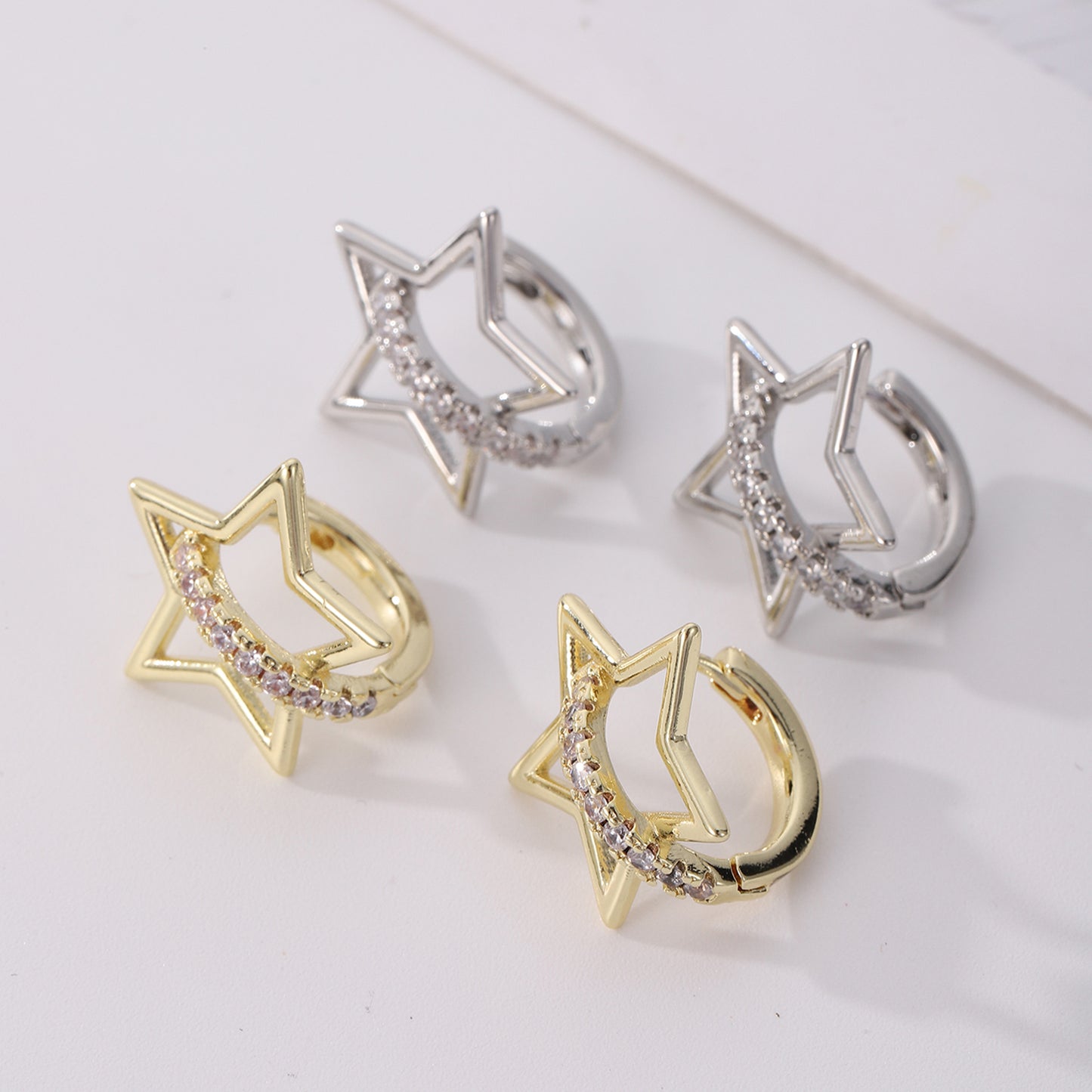 1 Pair Classical Funny Romantic Pentagram Inlay Copper Zircon Earrings