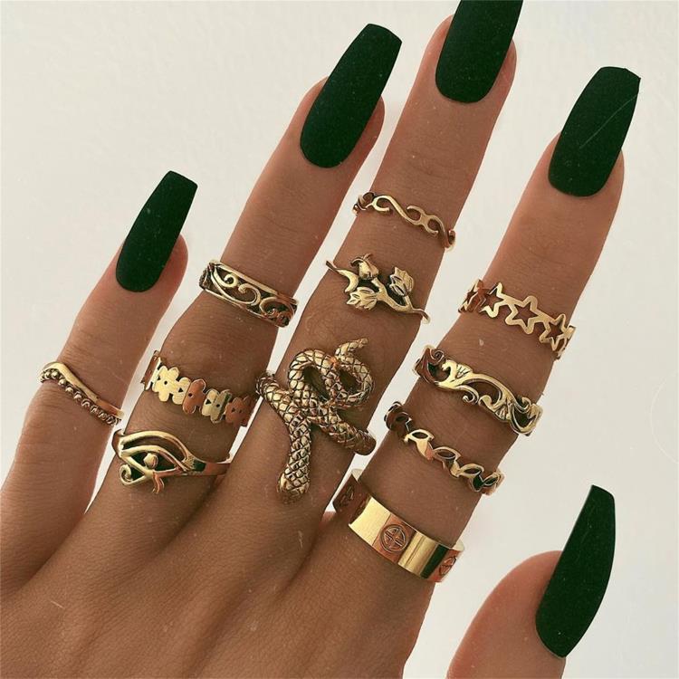 Bohemian Dripping Oil Geometric Ring 11-piece Set Ring