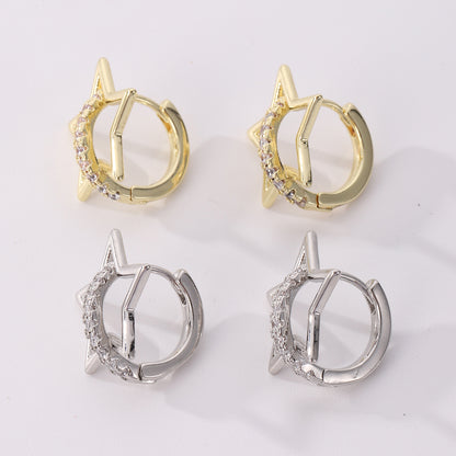 1 Pair Classical Funny Romantic Pentagram Inlay Copper Zircon Earrings