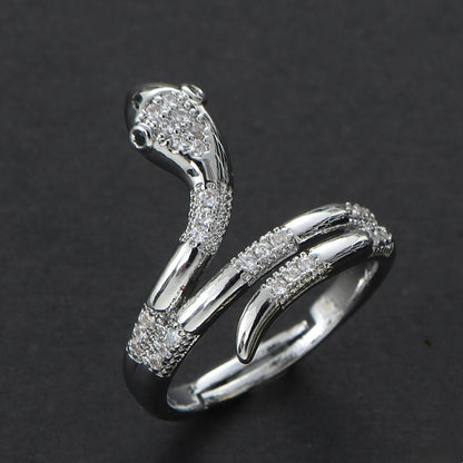 Stainless Steel Simple Style Sports Snake Inlay Zircon Open Rings