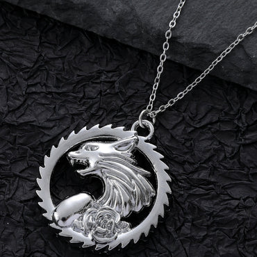 Hip-Hop Rock Cool Style Wolf Rose Stainless Steel Alloy Unisex Pendant Necklace