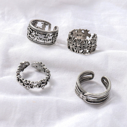 Simple Hollow Ring Set Retro Metal Old Anchor Cross Ring Batch