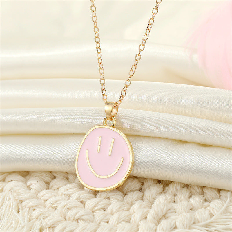 European Jewelry Candy-colored Alloy Drip Oil Smiley Pendent Collarbone Chain