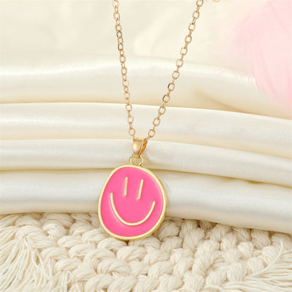 European Jewelry Candy-colored Alloy Drip Oil Smiley Pendent Collarbone Chain