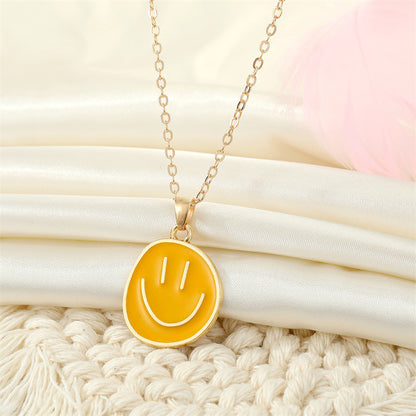 European Jewelry Candy-colored Alloy Drip Oil Smiley Pendent Collarbone Chain