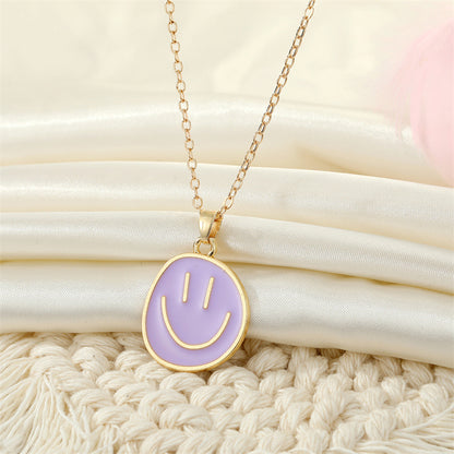 European Jewelry Candy-colored Alloy Drip Oil Smiley Pendent Collarbone Chain