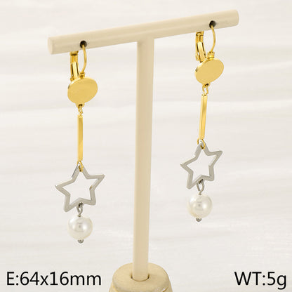 1 Pair Simple Style Star Inlay 304 Stainless Steel Pearl Drop Earrings