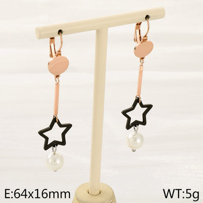 1 Pair Simple Style Star Inlay 304 Stainless Steel Pearl Drop Earrings