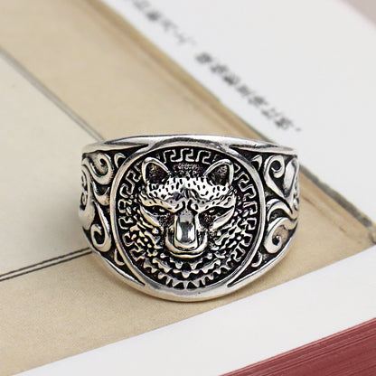 Retro Letter Bear Smiley Face Silver Plated Plating Women's Open Ring 1 Piece