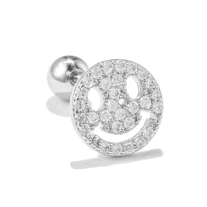 Smiley Face Ear Bone Stud Micro Inlaid Zircon 20g Stainless Steel Rod Piercing Twist Ball Earring