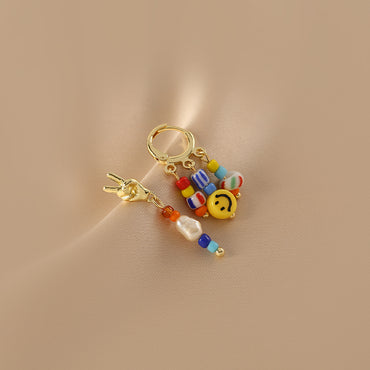 Funny Gold Plating Smiling Face Earrings Daily Beaded Unset Drop Earrings As Shown In The Picture
