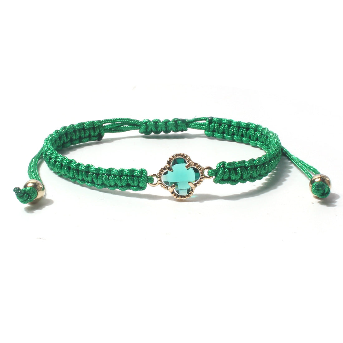 Sweet Four Leaf Clover Alloy Drawstring Knitting Crystal Women's Bracelets