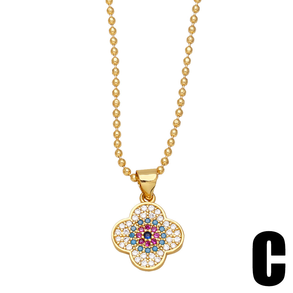 Fashion Devil's Eye Heart Four-leaf Clover Micro Inlaid Colorful Zircon Clavicle Chain Necklace