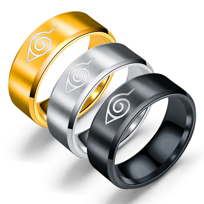 Anime Peripheral Naruto Ring Stainless Steel Men's Lettering Ring