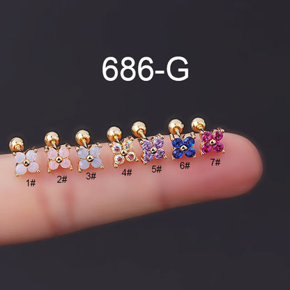 Korean Style Flower Plating Titanium Steel Zircon Ear Studs