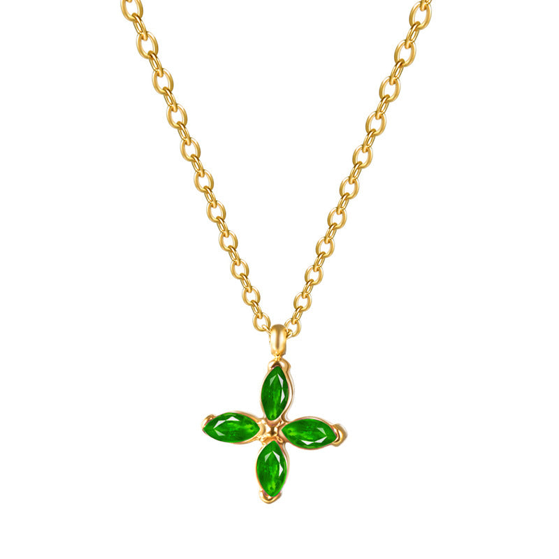 Fashion Simple Style Four Leaf Clover Titanium Steel Plating Artificial Gemstones Necklace