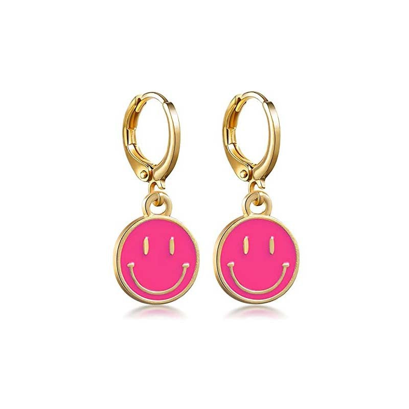 1 Pair Simple Style Smiley Face Butterfly Lightning Metal Enamel Hollow Out Women's Drop Earrings