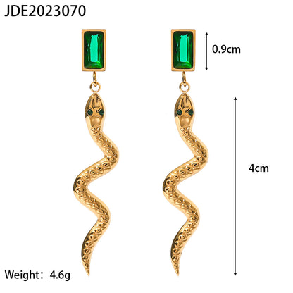 Retro Snake Stainless Steel Inlaid Zircon Drop Earrings 1 Pair