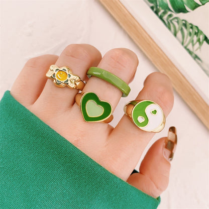 European And American New Oil Dripping Butterfly Smiley Ring 6-piece Cross-border Ins Love Joint Ring Suit Hzs2215