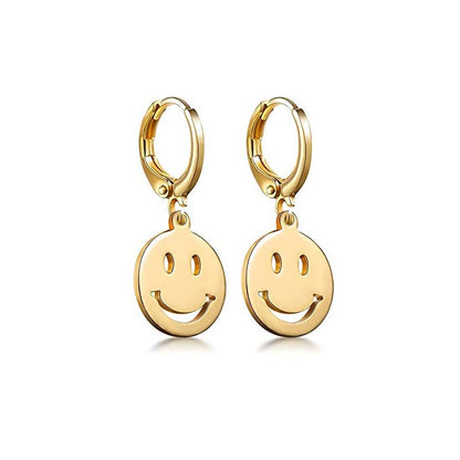 1 Pair Simple Style Smiley Face Butterfly Lightning Metal Enamel Hollow Out Women's Drop Earrings