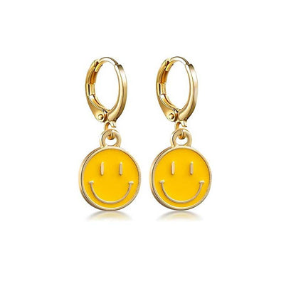 1 Pair Simple Style Smiley Face Butterfly Lightning Metal Enamel Hollow Out Women's Drop Earrings