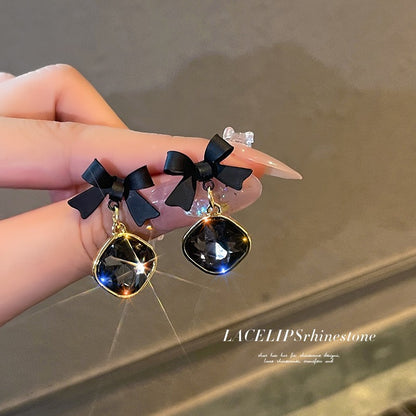 Elegant Geometric Bow Knot Imitation Pearl Alloy Inlay Rhinestones Women's Earrings 1 Pair