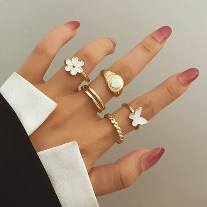 Retro Flower Alloy Women's Rings 6 Pieces