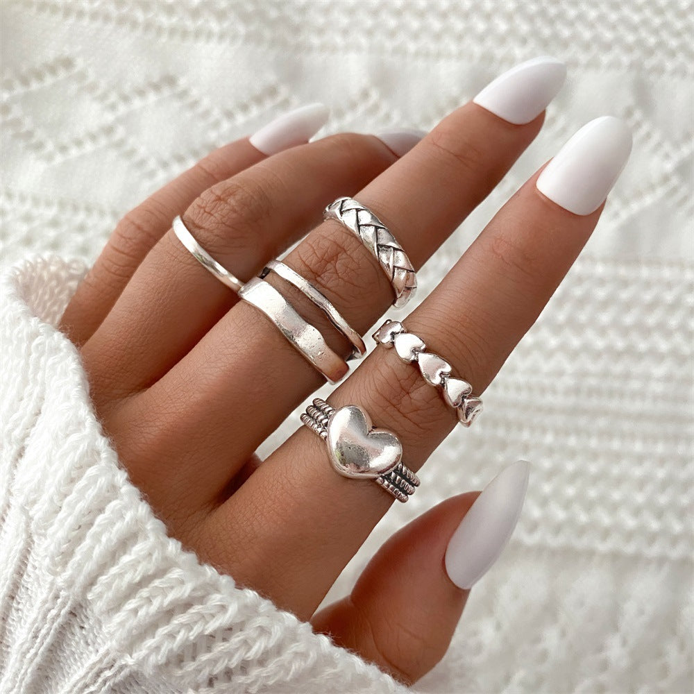 Retro Flower Alloy Women's Rings 6 Pieces