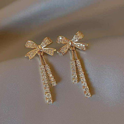 Elegant Geometric Bow Knot Imitation Pearl Alloy Inlay Rhinestones Women's Earrings 1 Pair