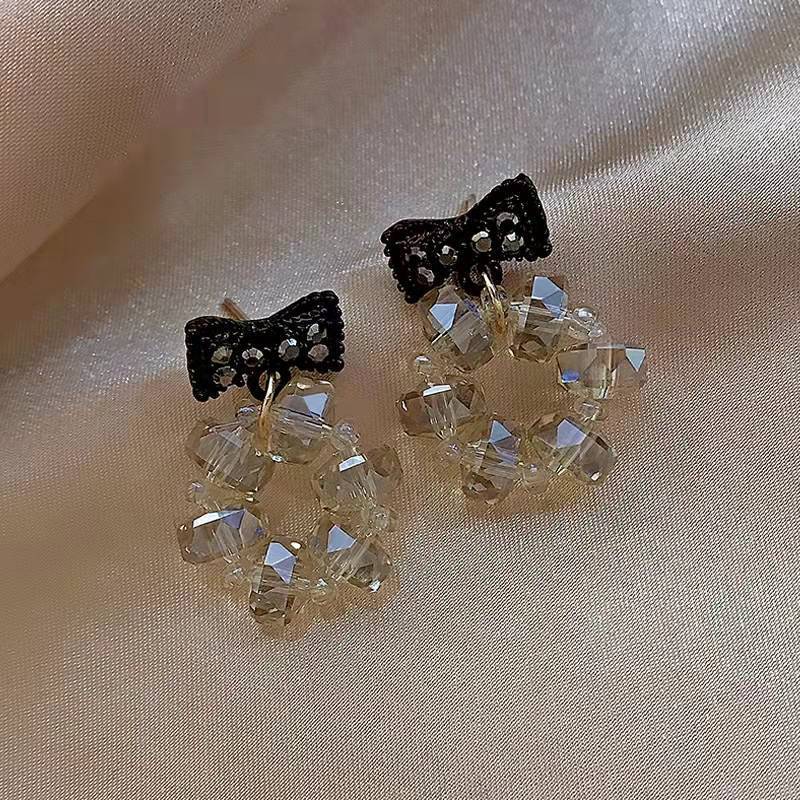 Elegant Geometric Bow Knot Imitation Pearl Alloy Inlay Rhinestones Women's Earrings 1 Pair