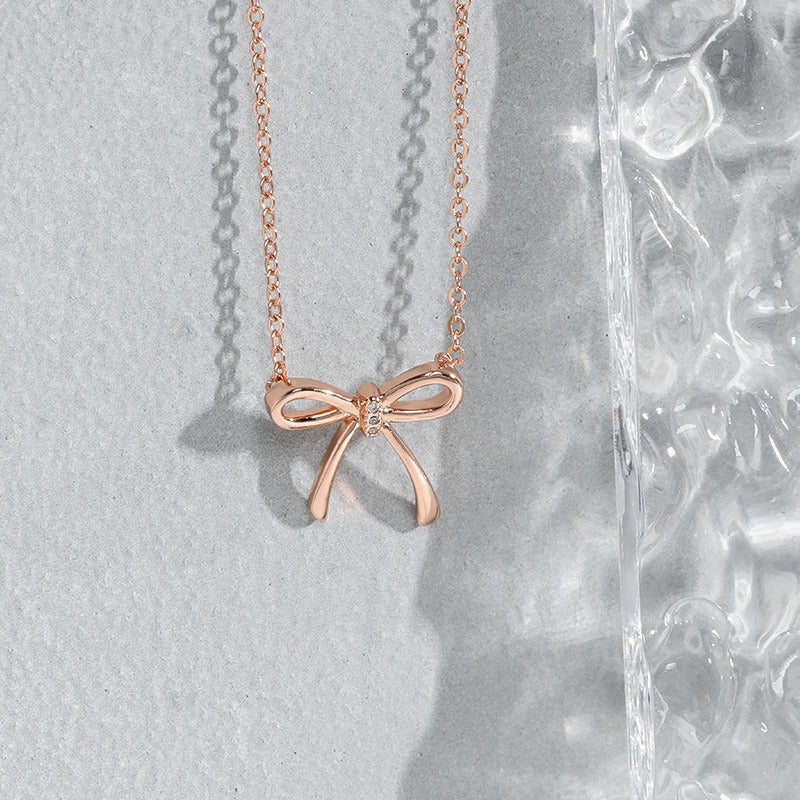 Sterling Silver Elegant Bow Knot Pendant Necklace