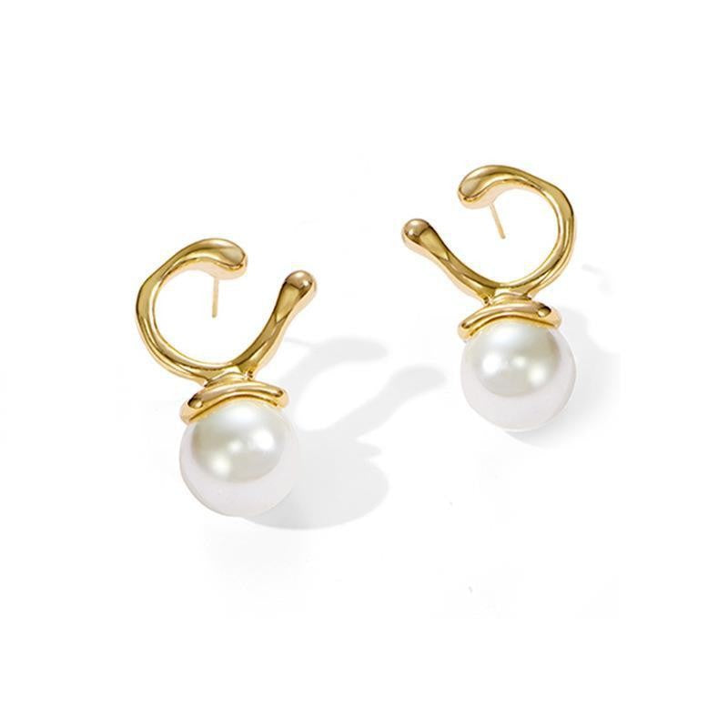 Fashion Geometric Flower Alloy Inlaid Pearls Women's Earrings 1 Pair