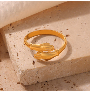Titanium Steel 18K Gold Plated Casual Simple Style Commute Layered Plating Hollow Out Round Heart Shape Open Rings