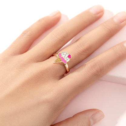 Cute Ice Cream Flower Butterfly Alloy Enamel Kid's Open Ring