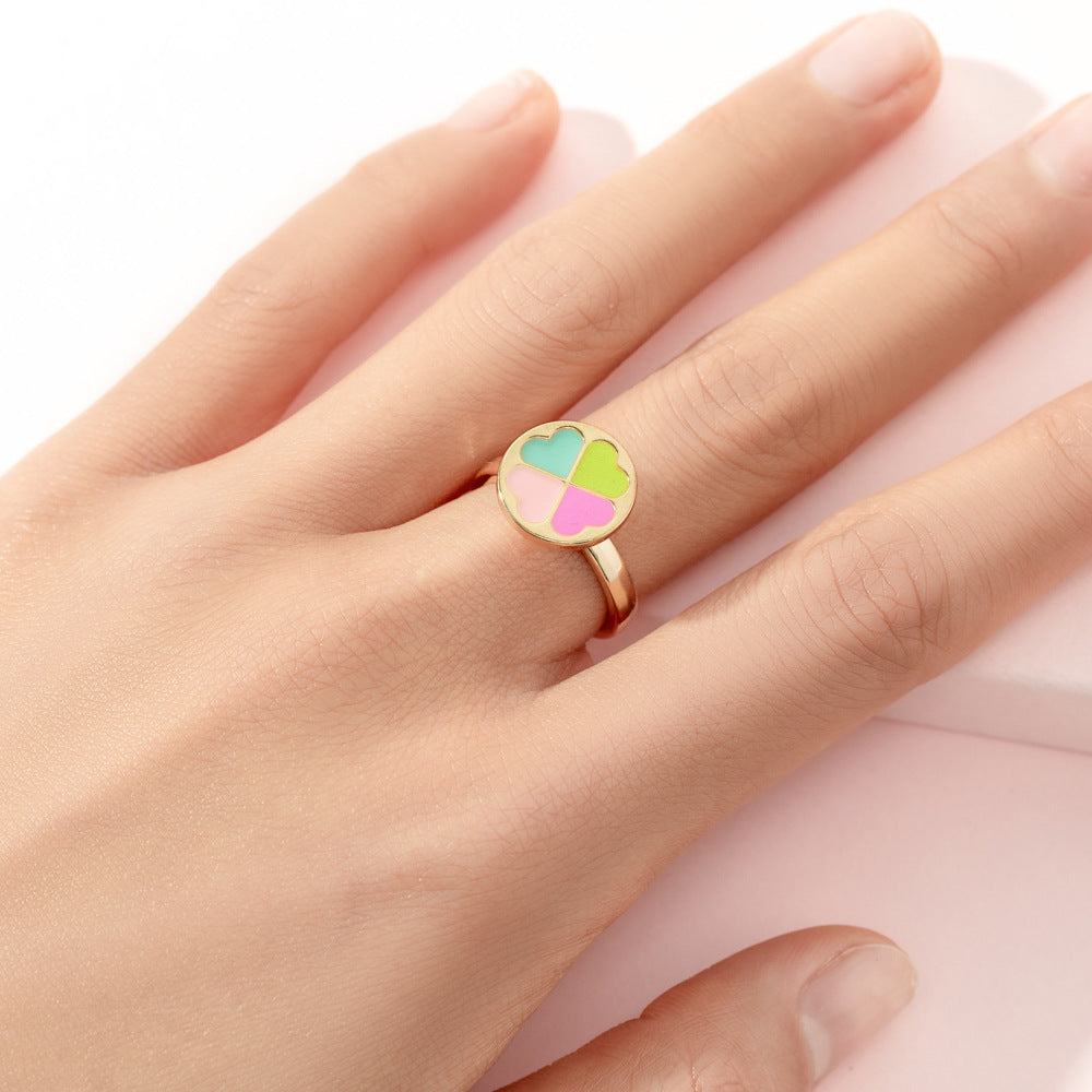 Cute Ice Cream Flower Butterfly Alloy Enamel Kid's Open Ring