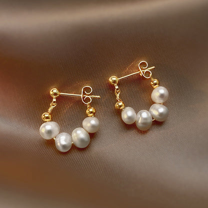 Fashion Geometric Flower Alloy Inlaid Pearls Women's Earrings 1 Pair