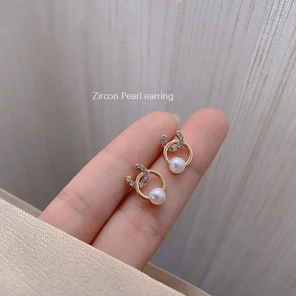 Fashion Heart Shape Alloy Plating Inlay Artificial Gemstones Pearl Women's Ear Studs 1 Pair