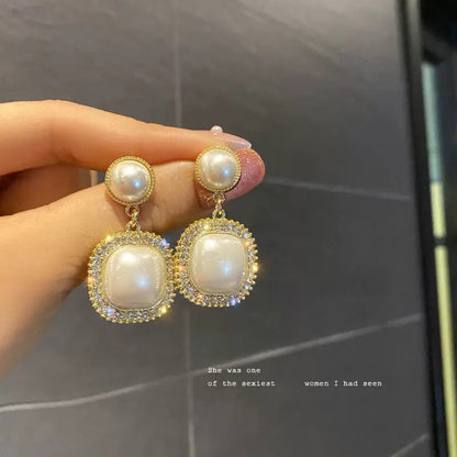 Lady Heart Shape Alloy Inlay Artificial Gemstones Artificial Pearls Women's Drop Earrings