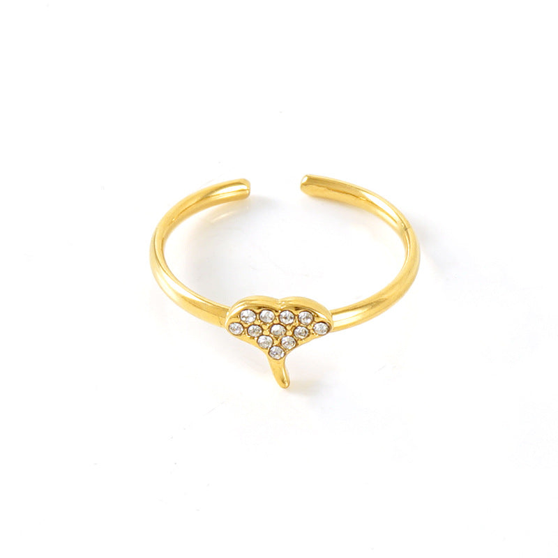 Simple Style Heart Shape Stainless Steel Inlay Zircon Rings