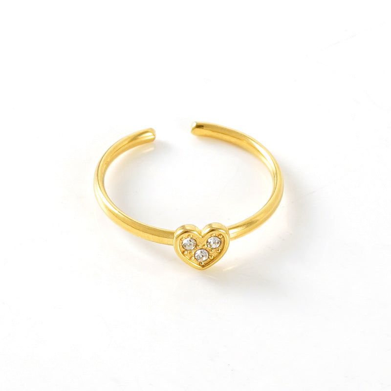 Simple Style Heart Shape Stainless Steel Inlay Zircon Rings