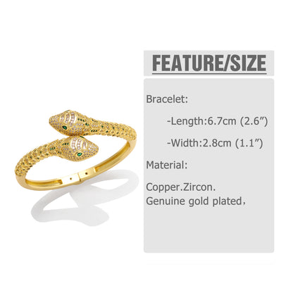 1 Piece Retro Snake Leopard Copper Plating Inlay Zircon Bangle