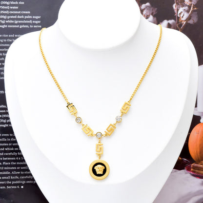 Fashion Letter Titanium Steel Inlay Zircon Pendant Necklace