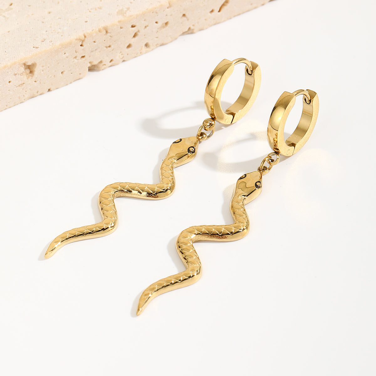 1 Pair Retro Snake Polishing Plating Stainless Steel 14k Gold Plated Drop Earrings