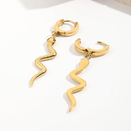 1 Pair Retro Snake Polishing Plating Stainless Steel 14k Gold Plated Drop Earrings