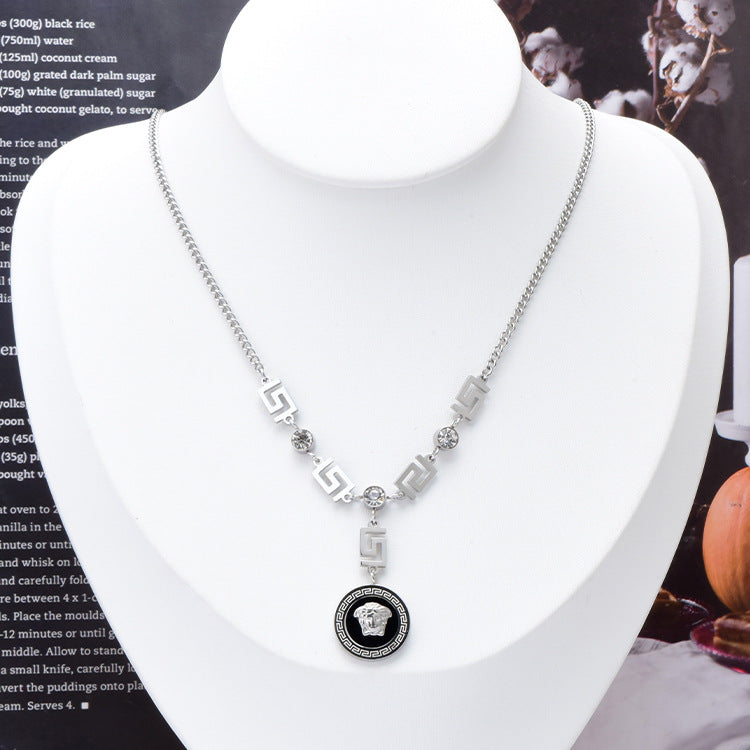 Fashion Letter Titanium Steel Inlay Zircon Pendant Necklace