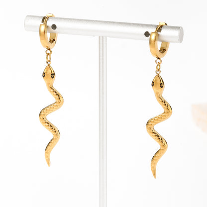 1 Pair Retro Snake Polishing Plating Stainless Steel 14k Gold Plated Drop Earrings